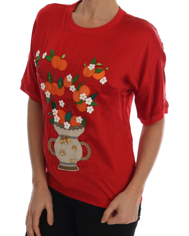 Red Silk Orange Vase Crystal Top