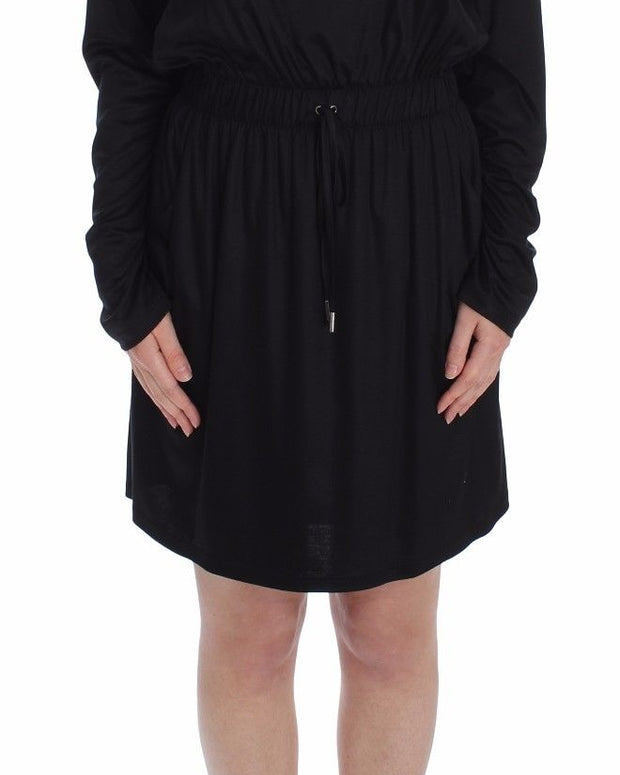 Black Modal Silk Shift Knee Dress