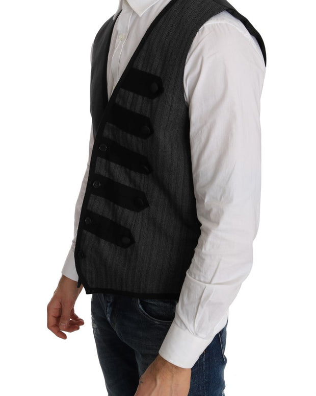 Gray Wool Patterned Slim Vest