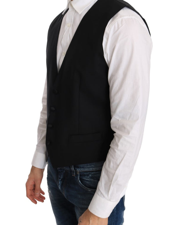 Black Wool Silk Vest