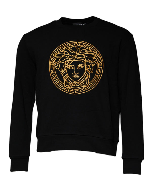 Black Medusa Embroidery Crew Neck Pullover Sweater