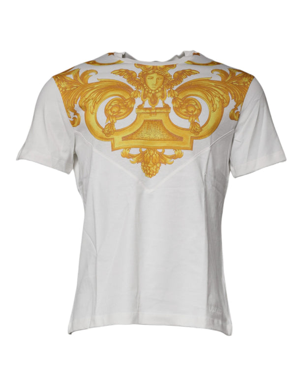 White Medusa Print Cotton Crew Neck T-shirt
