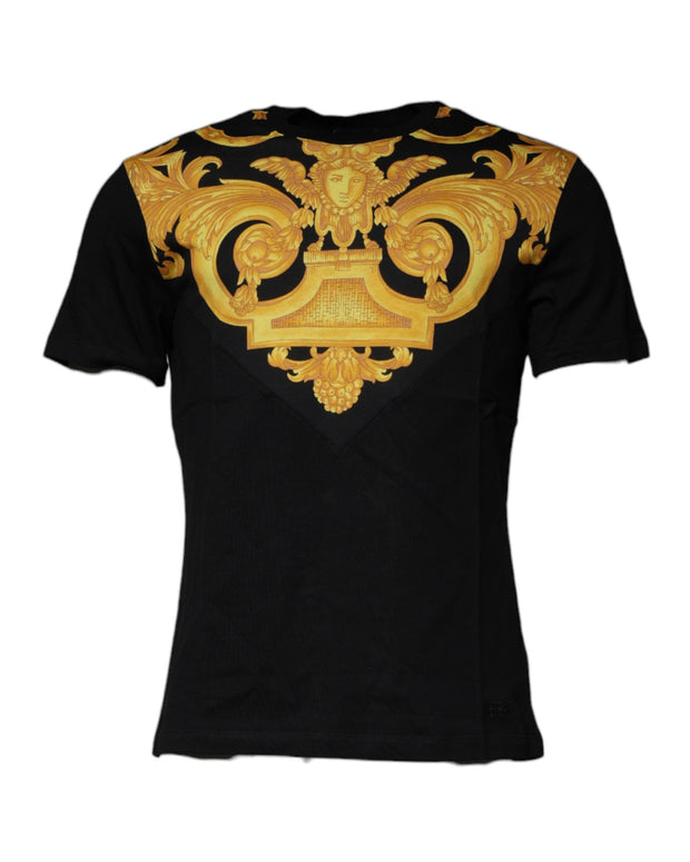 Black Medusa Print Cotton Crew Neck T-shirt