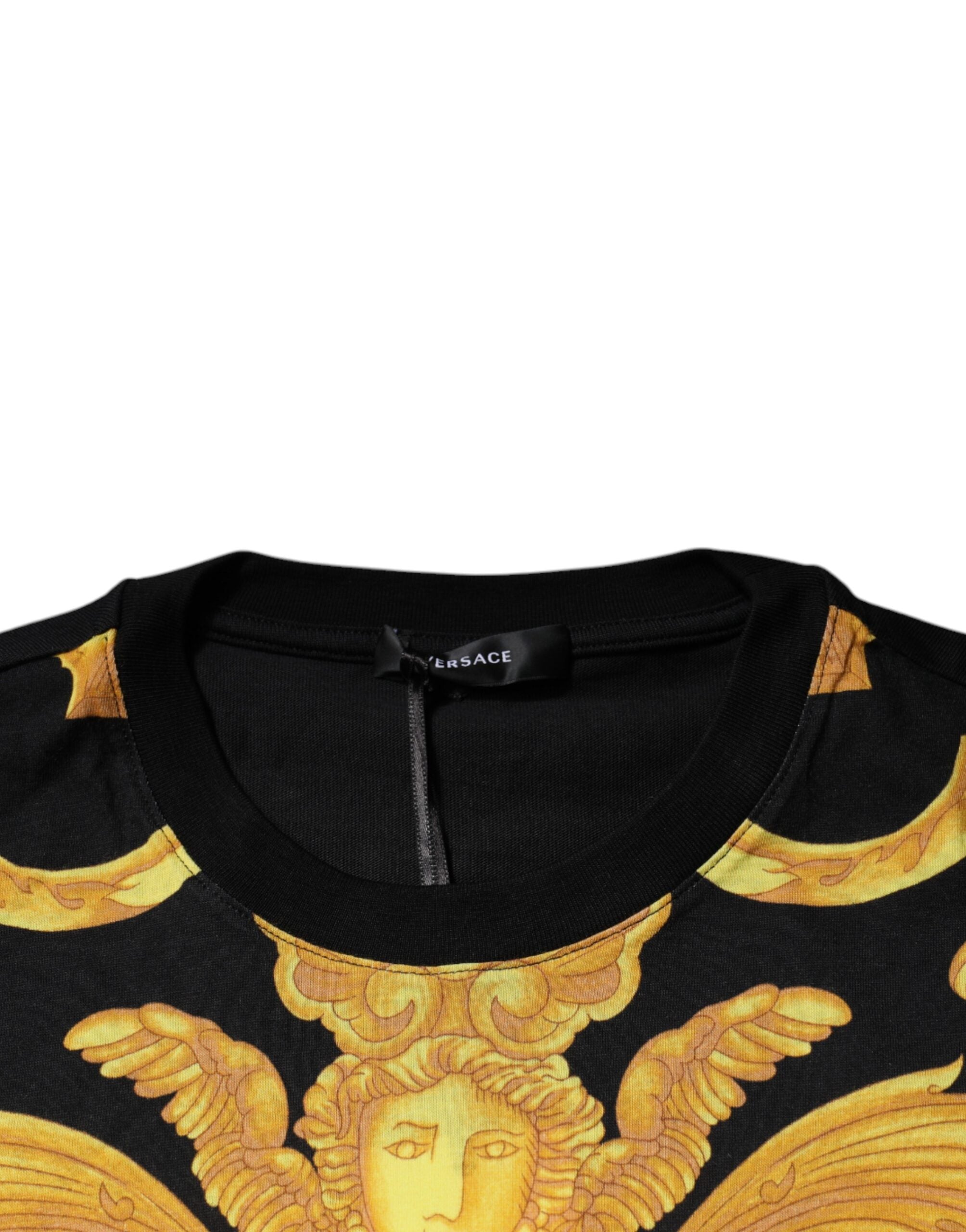 Black Medusa Print Cotton Crew Neck T-shirt