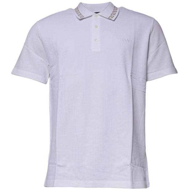 White Viscose Collared Men Polo Short Sleeves T-shirt