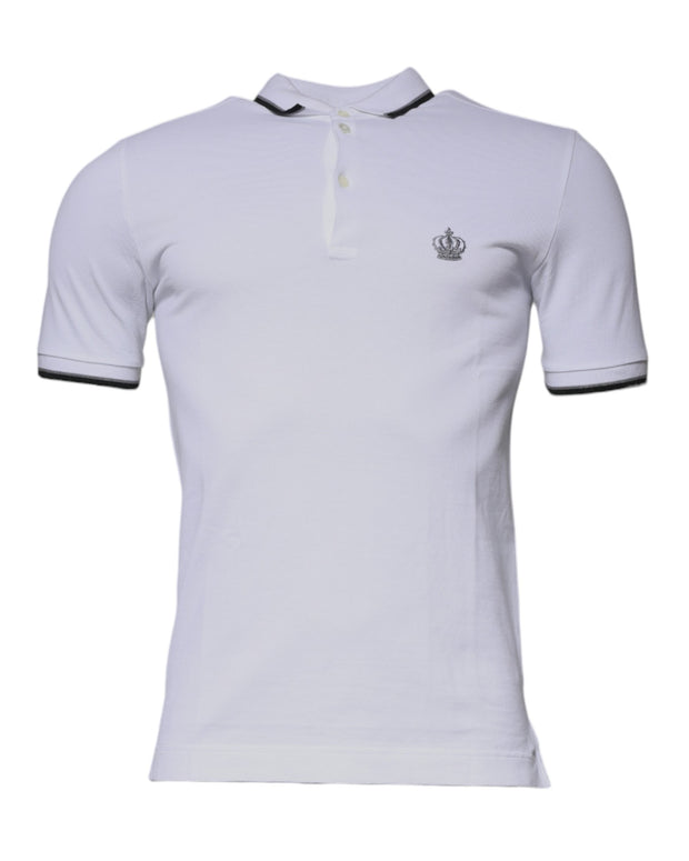 White Cotton Crown Collared Polo T-shirt