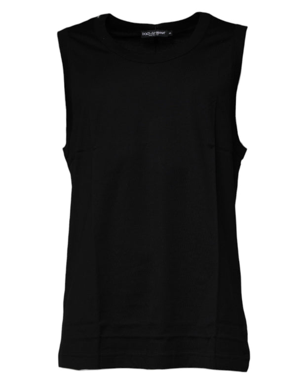 Black Cotton Round Neck Sleeveless T-shirt