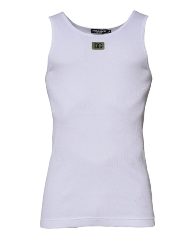 White Cotton Round Neck Sleeveless T-shirt