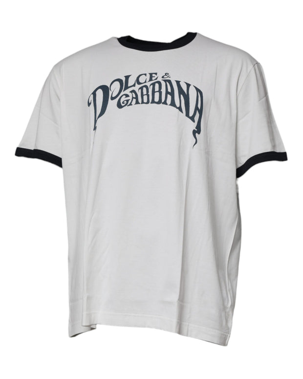 White Graphic Print Cotton Crew Neck T-shirt