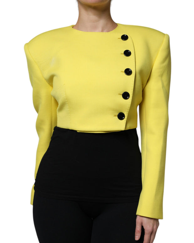 Lemon Yellow Wool Long Sleeves Cropped Coat Jacket
