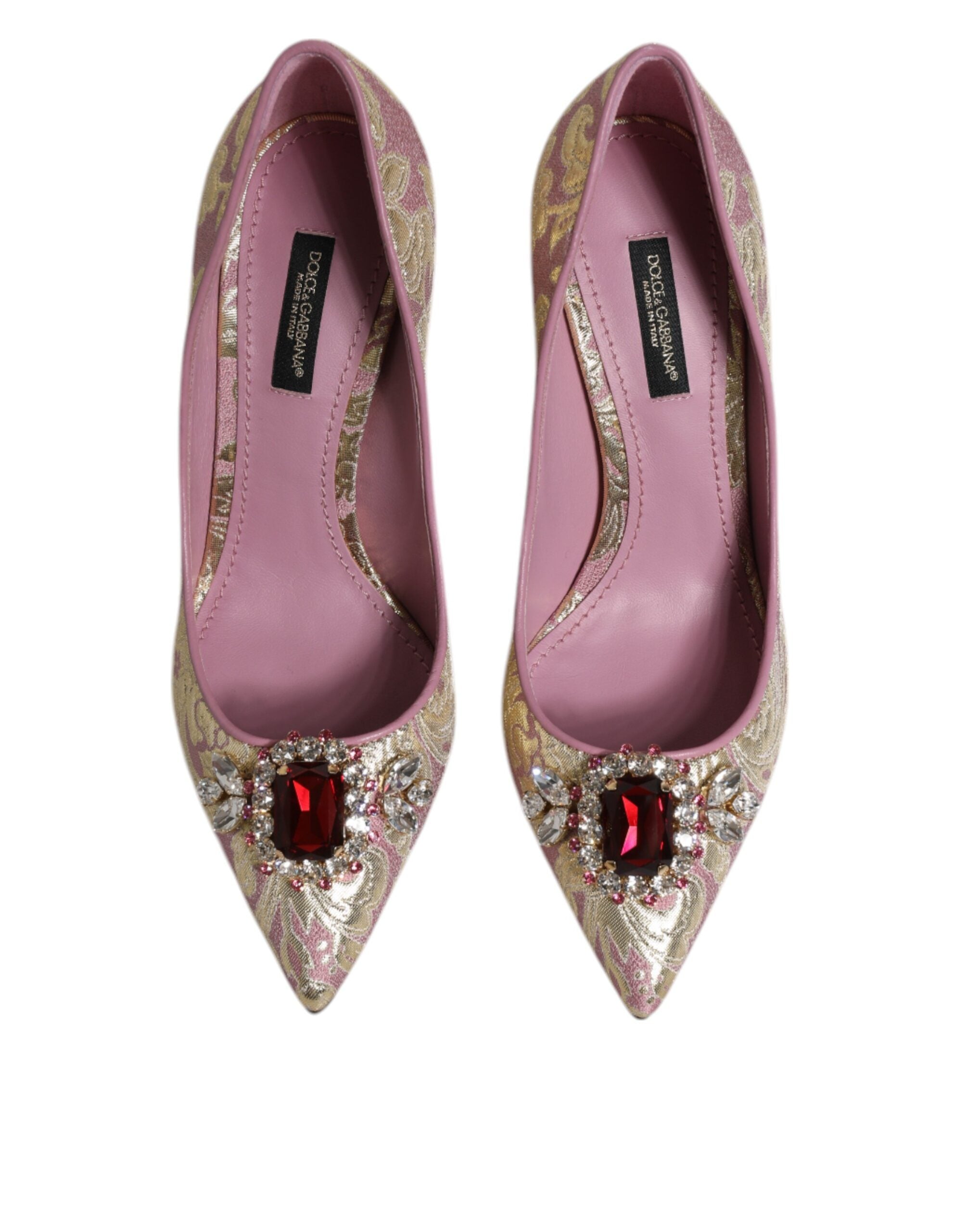 Pink Gold Jacquard Crystal High Heels Pumps Shoes