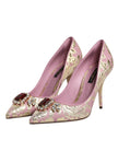 Pink Gold Jacquard Crystal High Heels Pumps Shoes