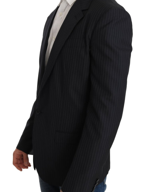 Gray Striped Wool Jacket Coat Slim Blazer