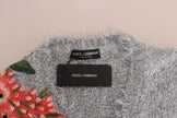 Silver Cardigan Floral Applique Sweater