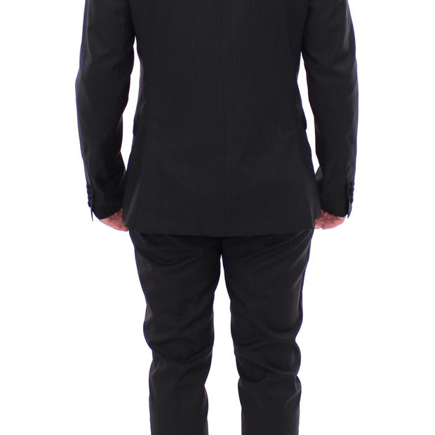 Elegant Black Striped Wool-Silk Blend Suit