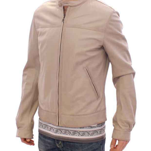 Elegant Beige Leather Lambskin Jacket