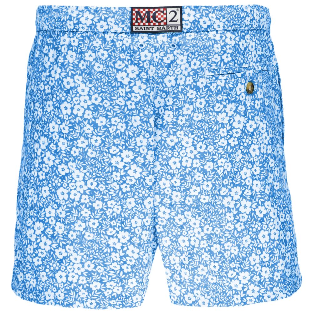 Light Blue Polyester Men Swimwear