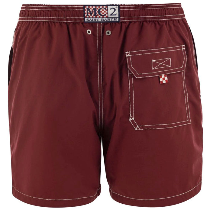 Red Polyester Men's Swim Trunk