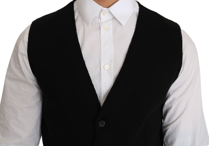 Sleek Black Cotton Formal Vest