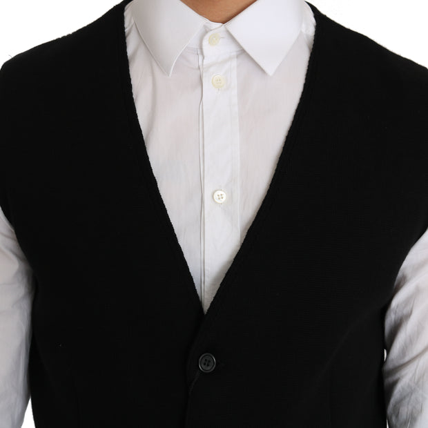 Sleek Black Cotton Formal Vest