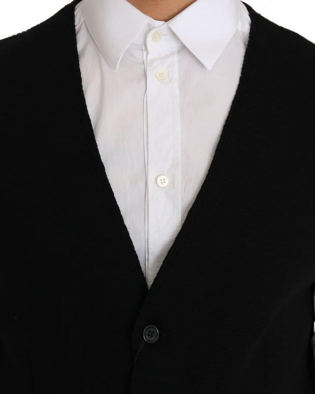 Black Cotton Dress Woven Waistcoat