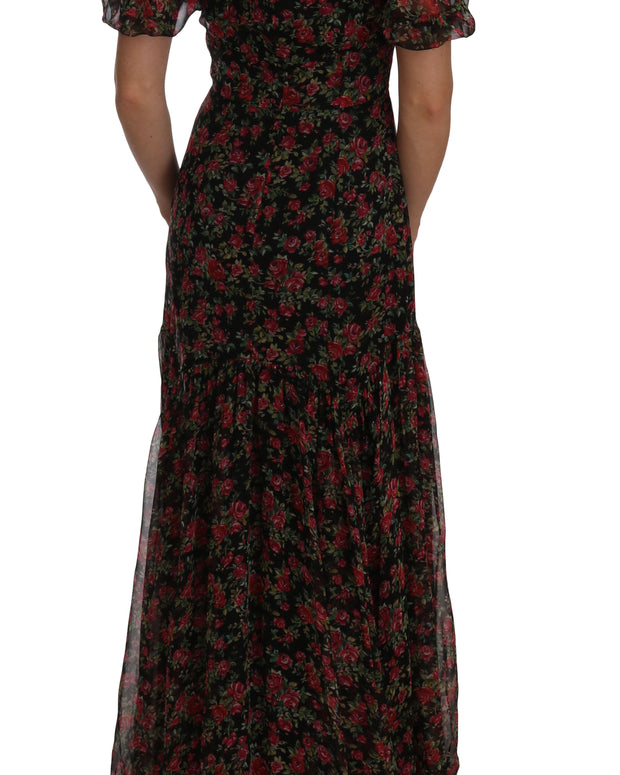 Black Floral Roses A-Line Shift Gown