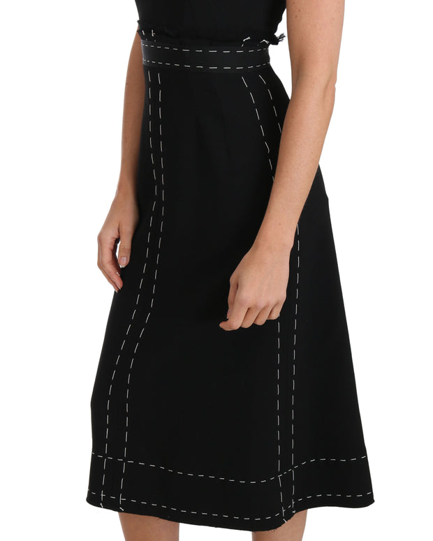 Black Wool Stretch A-line Sheath Dress