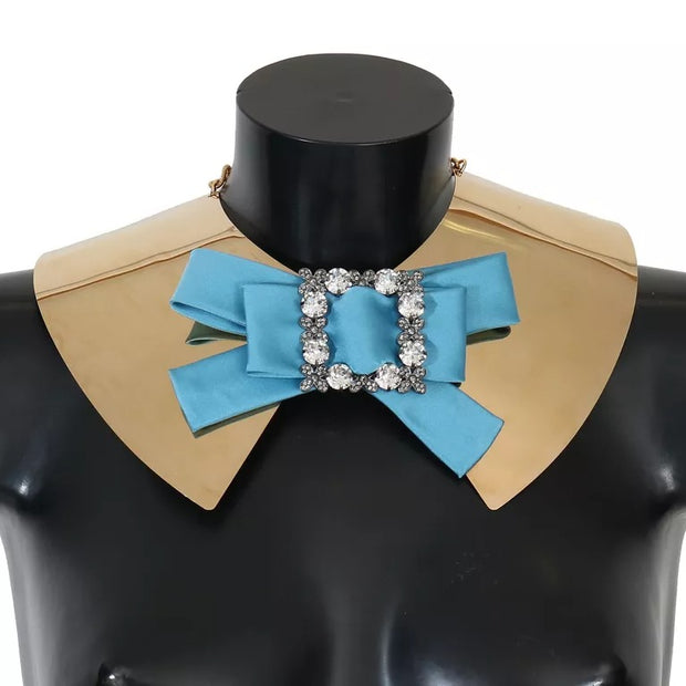 Gold Bow Crystal Embellished Runway Collar Necklace