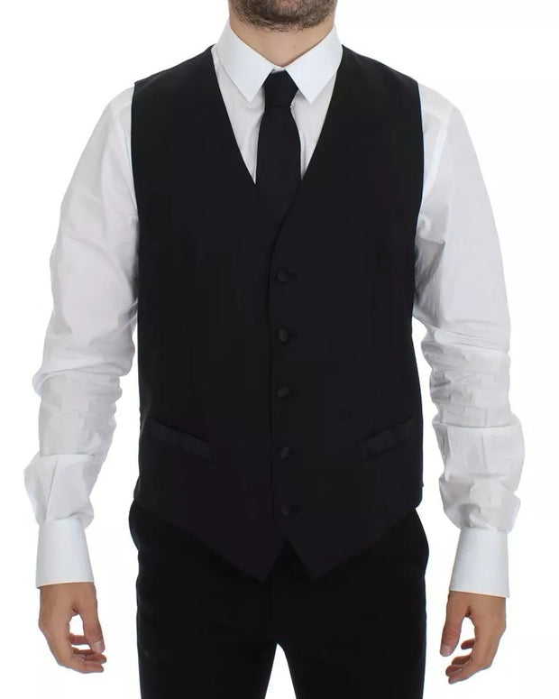 Black Wool Silk Dress Gilet Jacket Vest