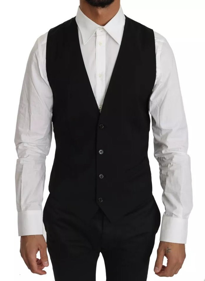 Black Wool Logo Waistcoat Vest