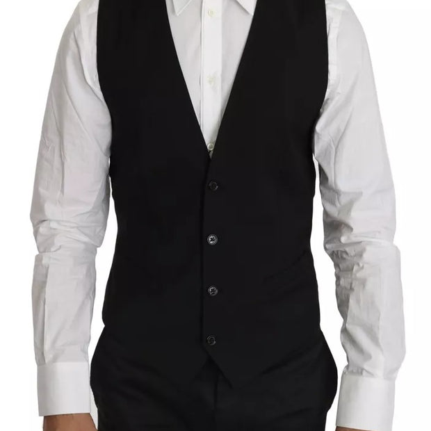 Black Wool Logo Waistcoat Vest