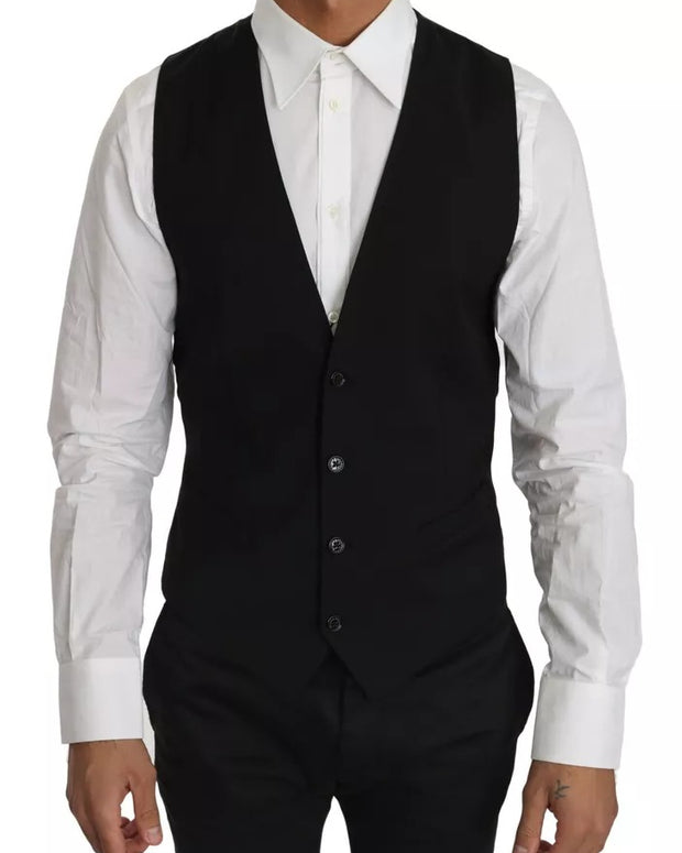 Black Wool Logo Waistcoat Vest
