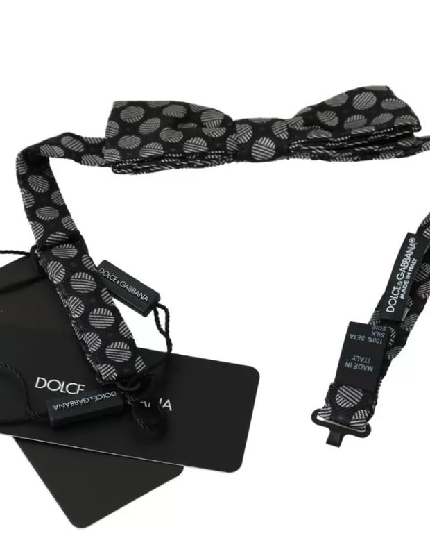 Black Silk Circles Men Necktie Bow Tie