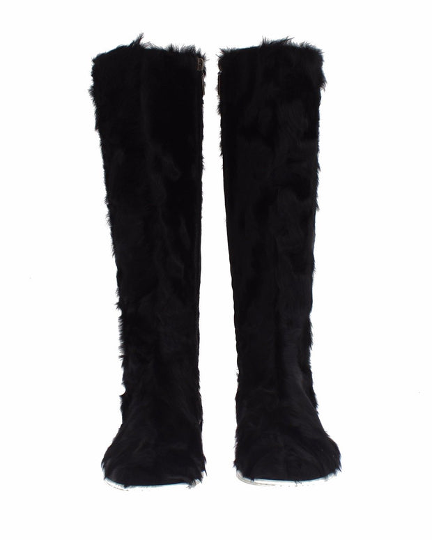 Black Xiangao Lamb Fur Leather Boots