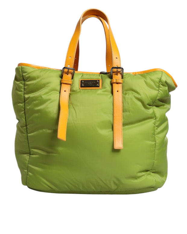 Green Nylon Padded Logo Plaque Tote Crossbody Bag