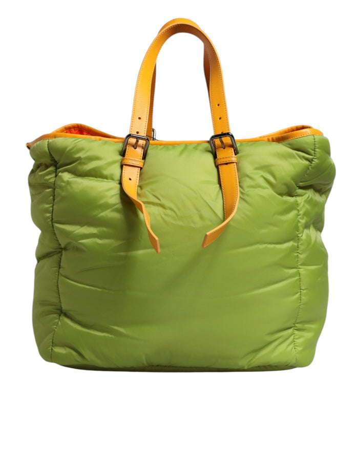 Green Nylon Padded Logo Plaque Tote Crossbody Bag