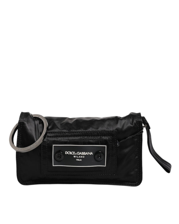 Black Fabric Logo Two Way Clutch Crossbody Bag