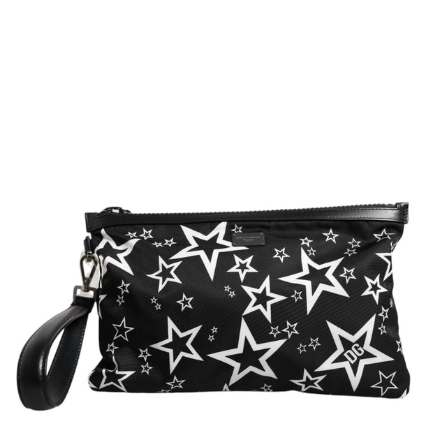 Black White Stars Pattern Clutch Pouch Bag