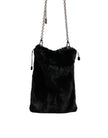Black Faux Fur Silver Chain Crossbody Shoulder Purse Bag