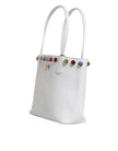 White Leather Crystal DG Logo Shoulder Tote Bag