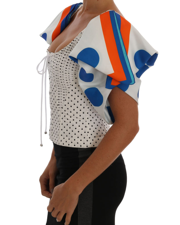 White Polka Silk Corset Bustier Top