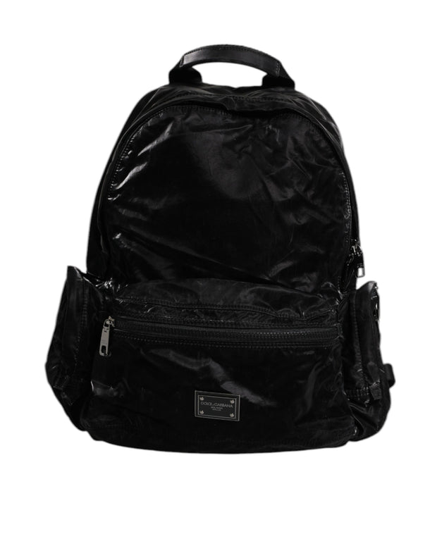 Black Nylon Logo Plaque Travel School Backpack Bag