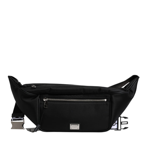 Black Polyester Logo Plaque Belt Waist Men Fanny Pack Bag