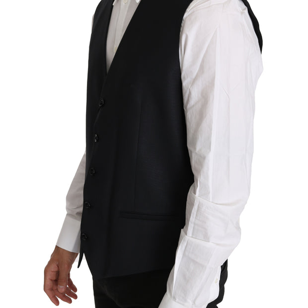 Elegant Gray Slim-Fit Wool-Silk Vest