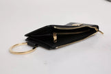 Black Leather Logo Plaque Neck Strap Card Coin Wallet