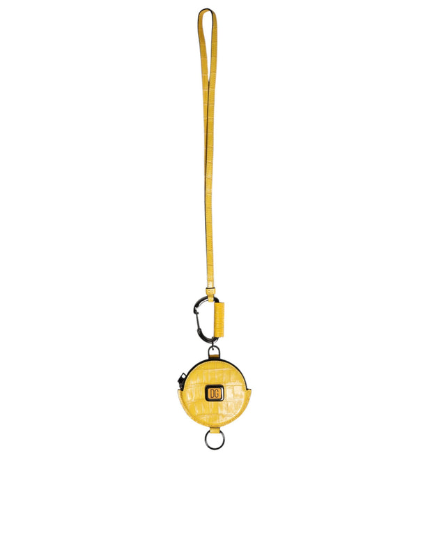 Yellow Round Leather DG Logo Coin Purse Lanyard Wallet