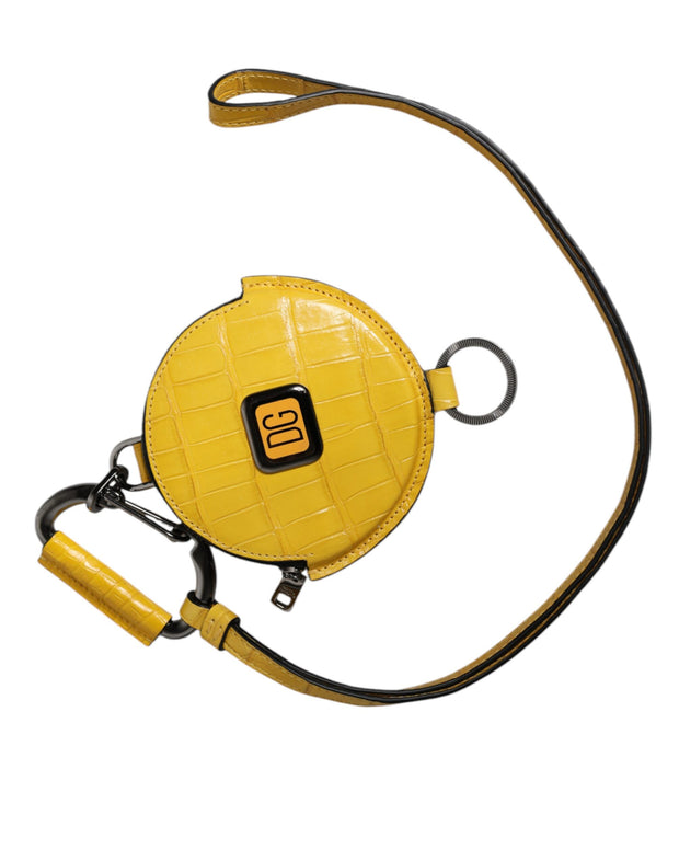 Yellow Round Leather DG Logo Coin Purse Lanyard Wallet