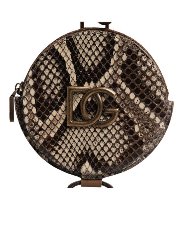 Brown Round Leather DG Logo Coin Purse Lanyard Wallet