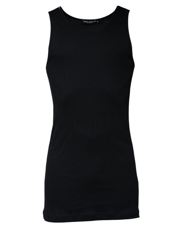 Black Cotton Sleeveless Round Neck Tank T-shirt