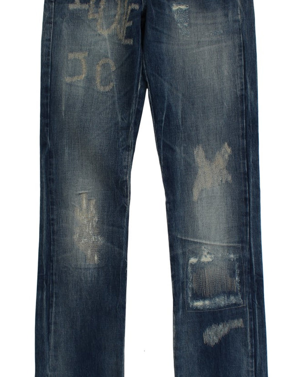 Blue Wash Torn Cotton Straight Fit Jeans